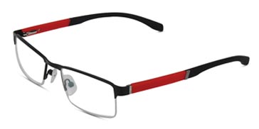 specs with black and red frame